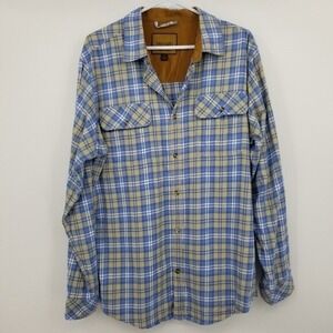 Vernado Plaid Flannel‎ Button Shirt Large Men Blue Yellow Cabincore Lumberjack